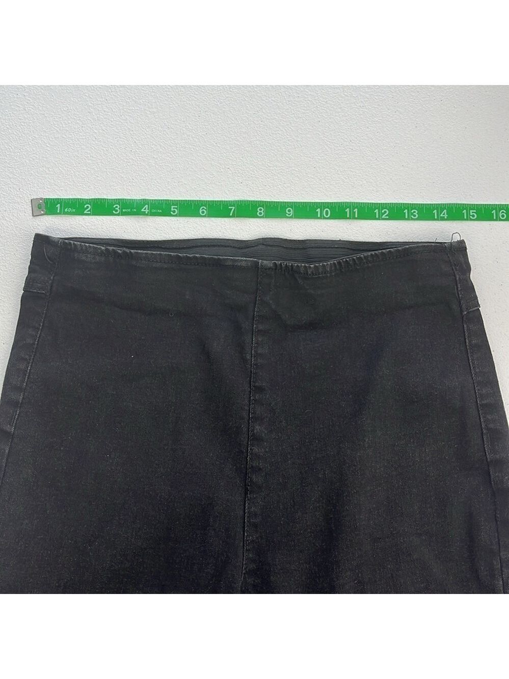 Jeans Skinny Flare Elastic Waist Pull On High Rise Stretch Denim Black 30 - Picture 8 of 11